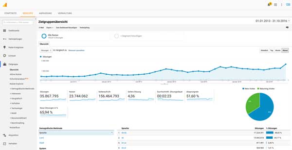 Die Websitedaten visualisieren wir mit Google Analytics