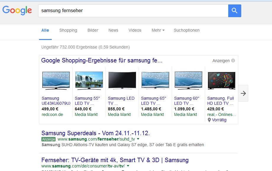 Google Shopping Suche Ausschnitt
